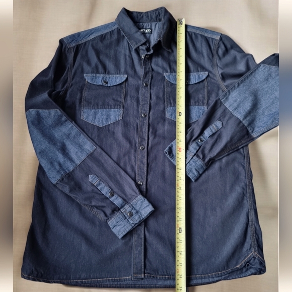 Unlisted By Kenneth Cole Two Tone Navy Blue Denim Shirt - Picture 10 of 10